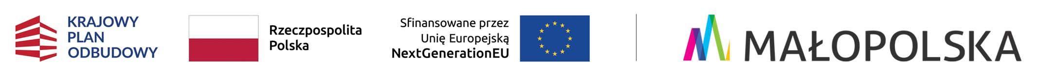 Pasek logotypów Krajowy Plan Odbudowy, Unia Europejska, Polska, Małopolska